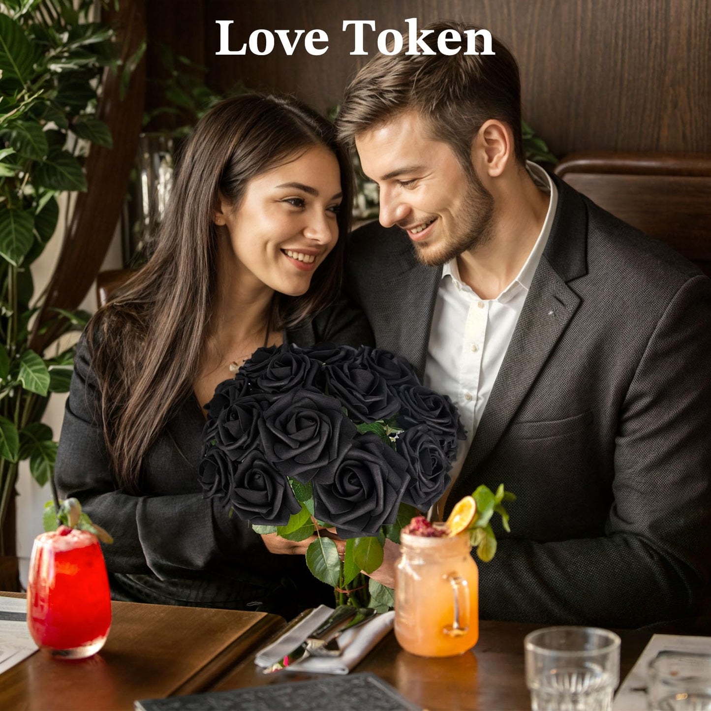 JOHOUSE 30PCS Black Fake Roses, Halloween Decor Artificial Flowers with Stems for Wedding Bouquets Party and Gothic Decoration