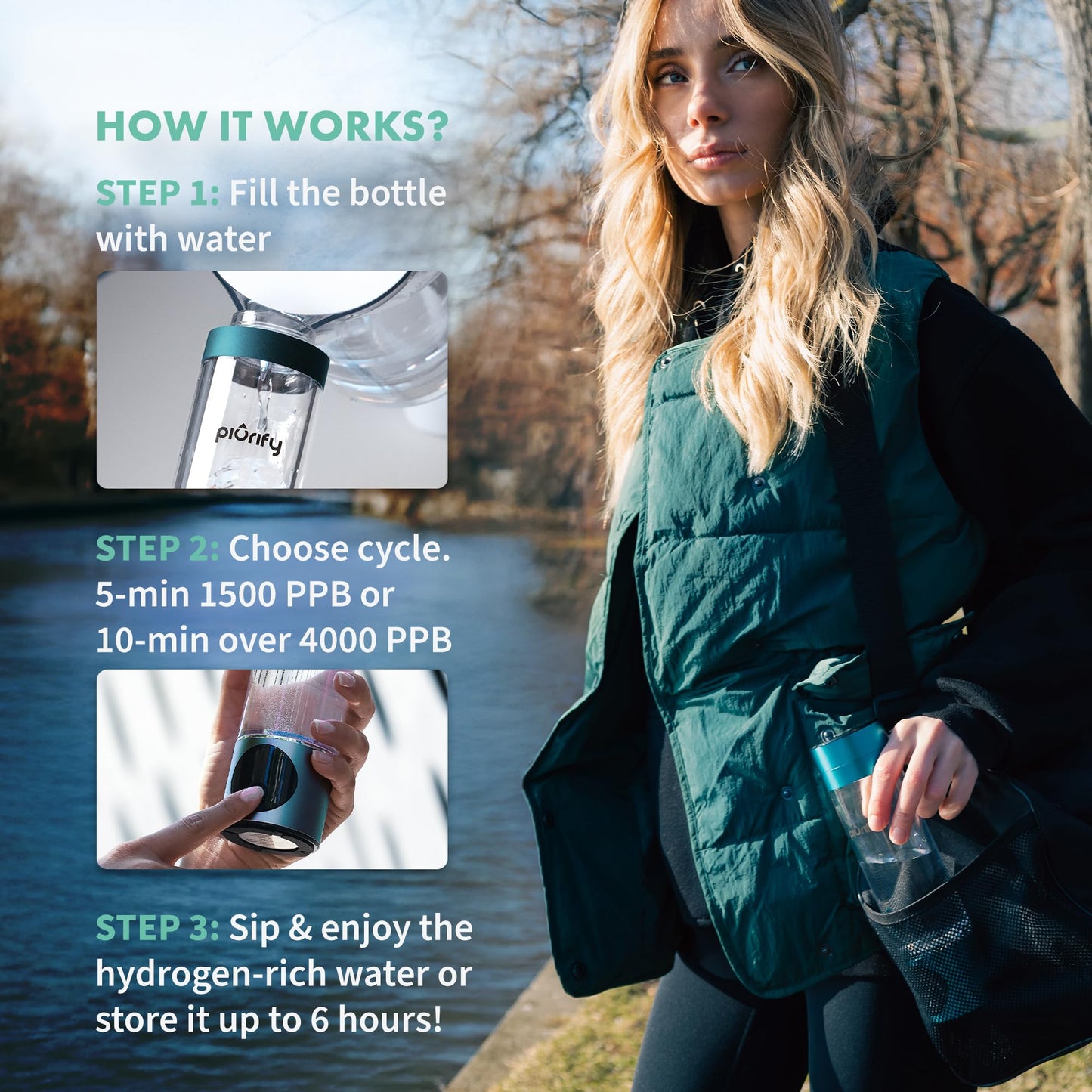 Hydrogen Water Bottle Generator - Up to 4100+ PPB - SPE/PEM Technology - Certified H2 Generator - Portable Athletic Performance & Hydration System - 6-Hour Hydrogen Retention, 10 oz (Turquoise)