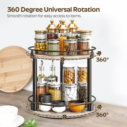 3-Tier Lazy Susan Organizer, Rotating Spice Rack, Spinning Organizer, Industrial Turntable Spice Rack Organizer for Cabinet, Kitchen Countertop, Pantry, Rustic Brown and Black SR23BR