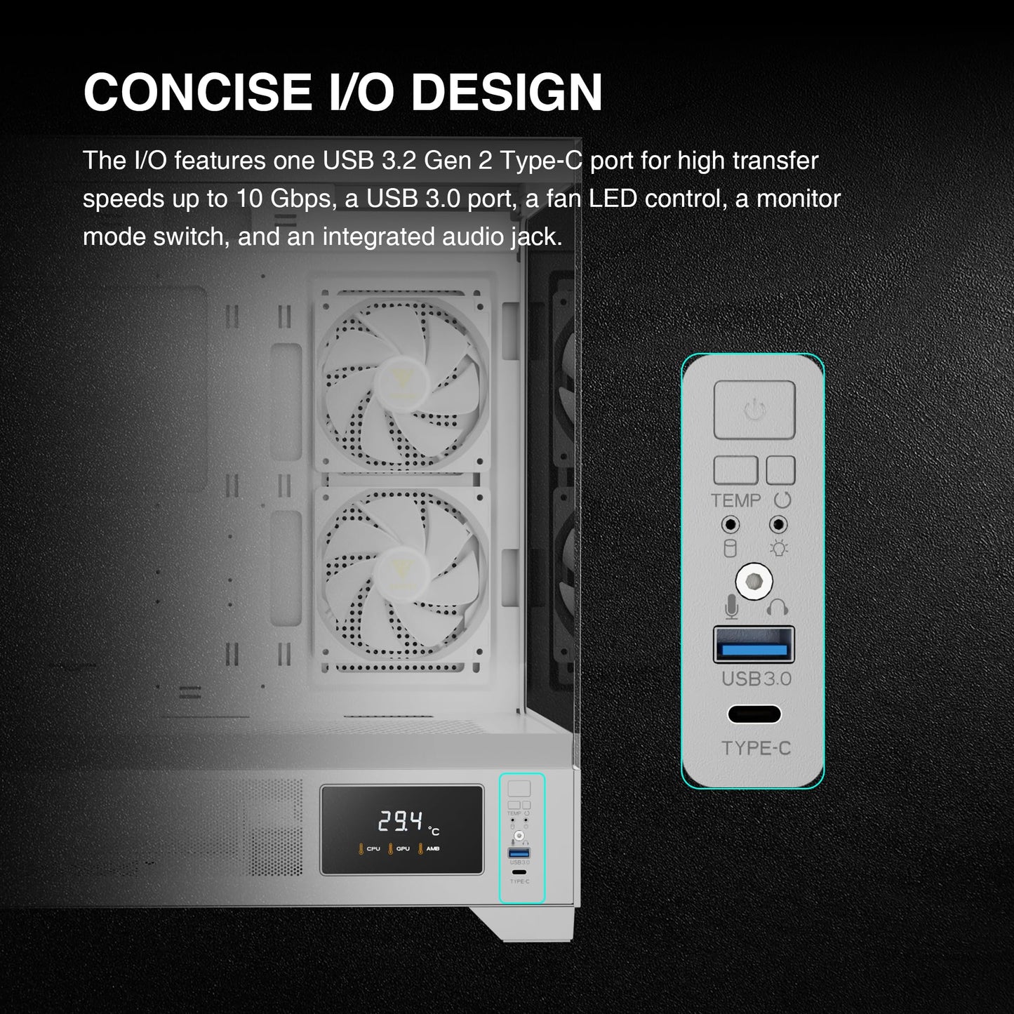 GAMDIAS White Mid Tower Gaming Computer Case w/Display& App, ATX Tempered Glass PC Case, Built-in 3x120mm ARGB PWM Fans, Up to RTX GPU/VGA 410mm & 360mm AIO/Radiator & 6x120mm Fans & 160mm CPU Cooler
