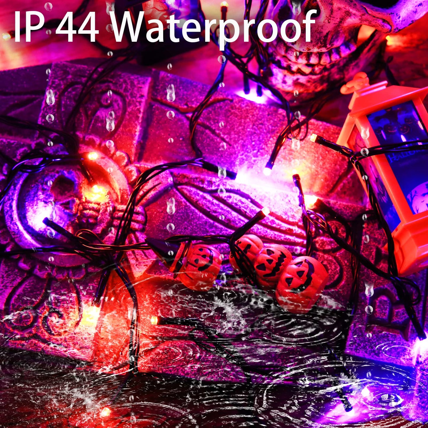 Halloween Decorations Outdoor Solar String Lights Orange & Purple, Outside 2Pack Total 144ft 400 LED 8 Modes with Timer, IP44 Waterproof Spooky Gothic Lights for Party, Patio, Tree, Garden Decor