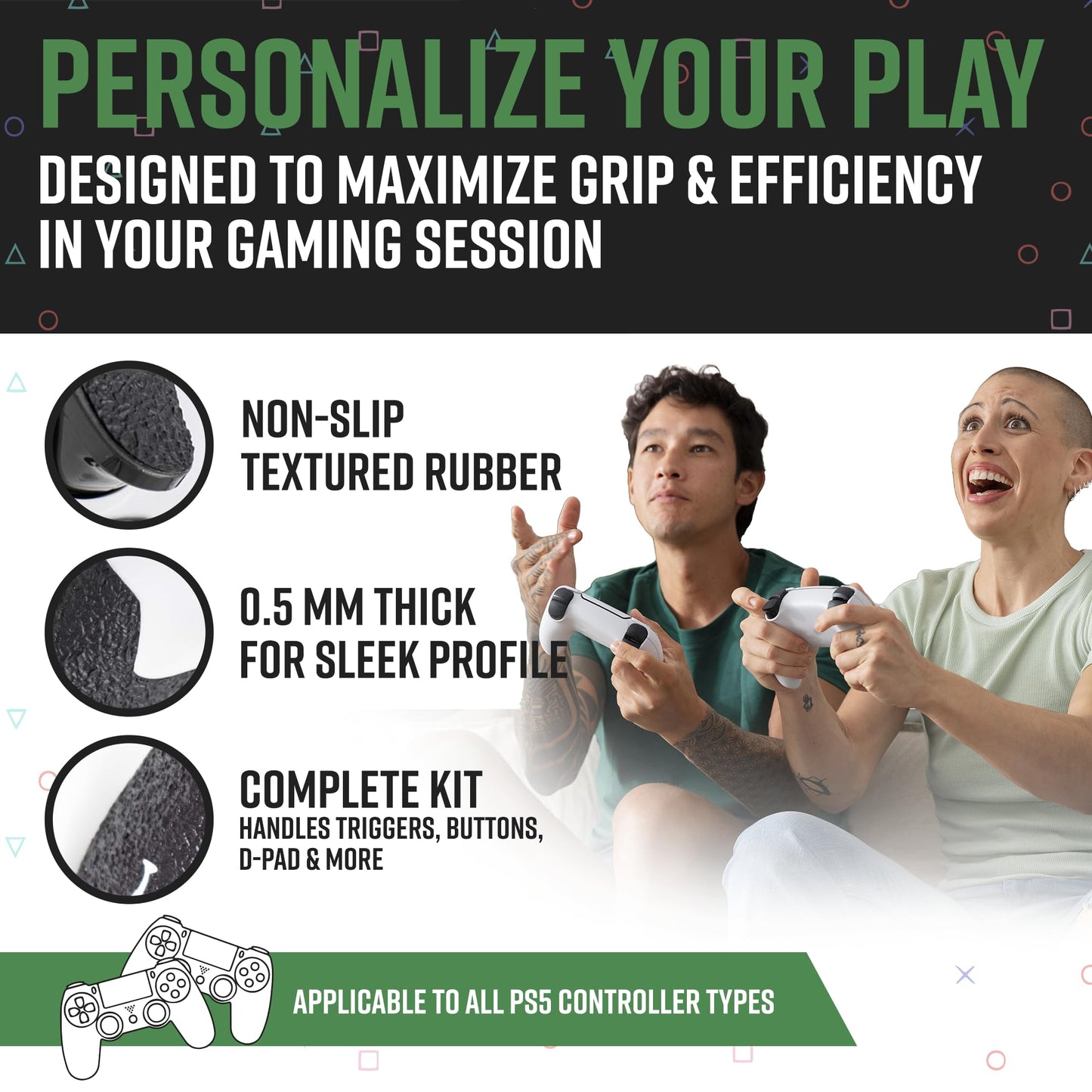 Dragon Grips PS5 Controller Grip, 22 Pcs Black Textured Non-Slip Rubber PS5 Controller Grips Stickers, Perfectly Fit to Any Handles, Trigger Buttons & D-pad, Sweat Resistant to Enhance Gaming Control