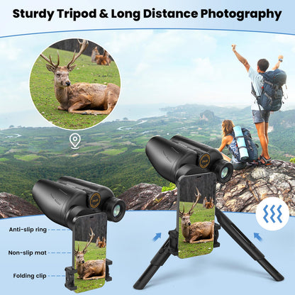 25x30 Professional Large Eyepiece Binoculars for Adults - Complete Kit with Phone Adapter, Tripod Adapter, Waterproof and Compact for Outdoor Adventures