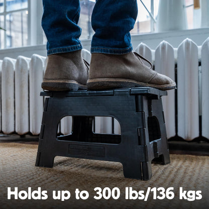 Kikkerland Rhino Foldable Step Stool – Holds Adults up to 300 Lbs, Best for Kitchen & Bathroom – Collapsible, Portable, Lightweight Stepping Stool with Sturdy, Non-Slip Design – Green, 8”