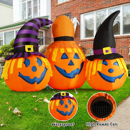 GOOSH 6.5 FT Halloween Inflatables Outdoor Pumpkin Combo with Wizard hat Blow Up Yard Decoration with LED Lights Built-in for Holiday Party Yard Garden