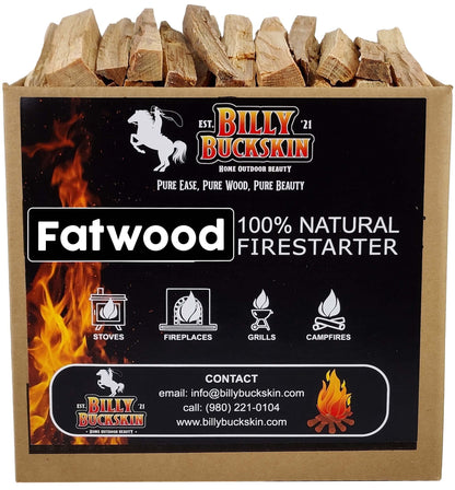 10lb Fatwood Fire Starter Sticks | 100% Natural Fire Starters for Campfires, Firepit, Fireplaces, BBQ, Wood Stoves | Easy Ignition w/Just 2 Sticks | Camping Essentials by Billy Buckskin (10lb Box)