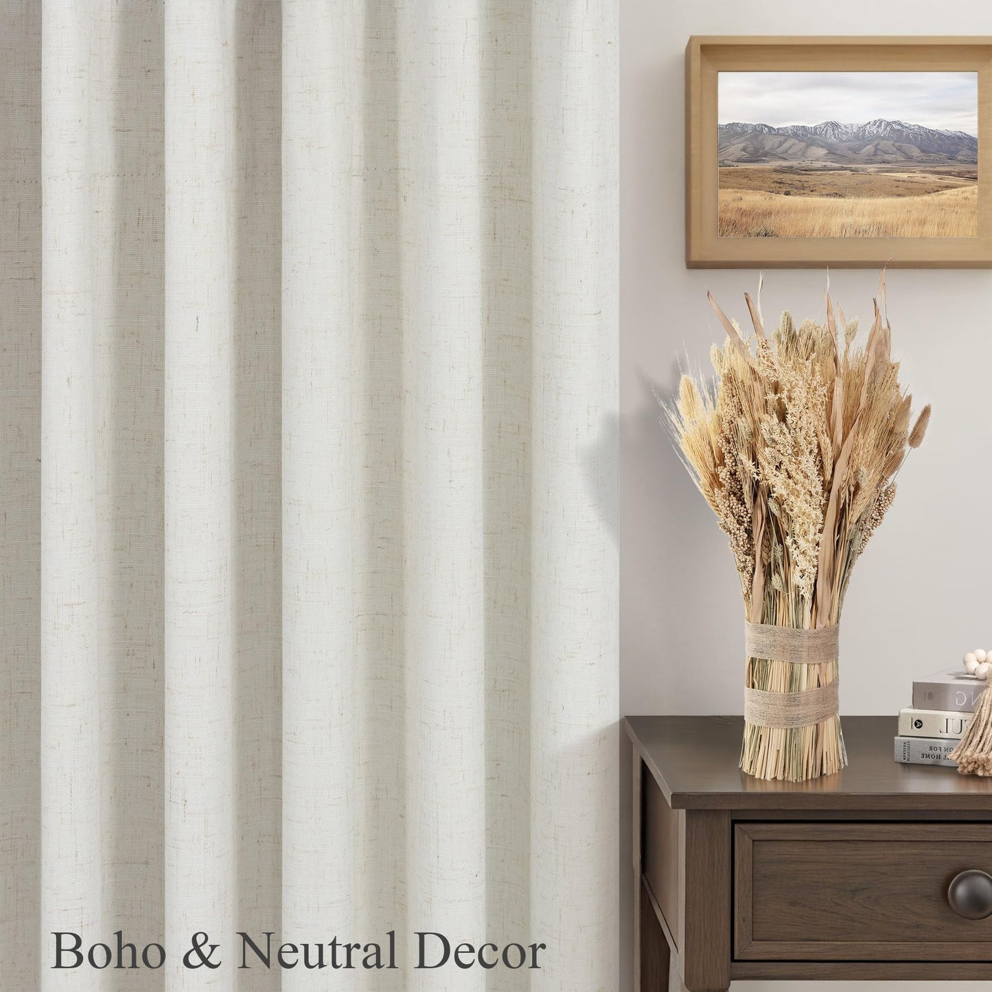 Cream Linen Blackout Curtains 84 Inch Long 2 Panel Set Back Tab Thermal Insulated Light Blocking Curtain for Living Room Black Out Drapes for Bedroom Neutral Rustic Farmhouse 52x84 Length Ivory White