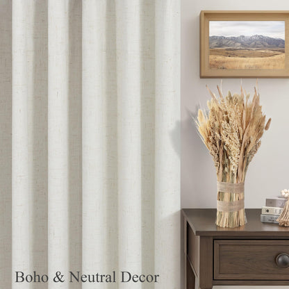 Cream Linen Blackout Curtains 84 Inch Long 2 Panel Set Back Tab Thermal Insulated Light Blocking Curtain for Living Room Black Out Drapes for Bedroom Neutral Rustic Farmhouse 52x84 Length Ivory White