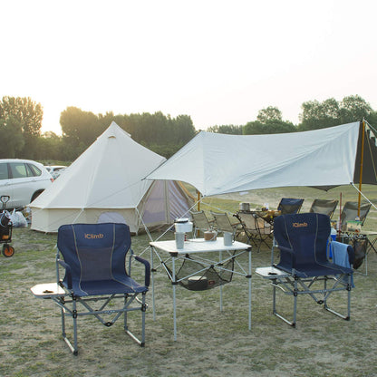 iClimb Heavy Duty Compact Camping Folding Mesh Chair with Side Table and Handle (Black, 2PC)