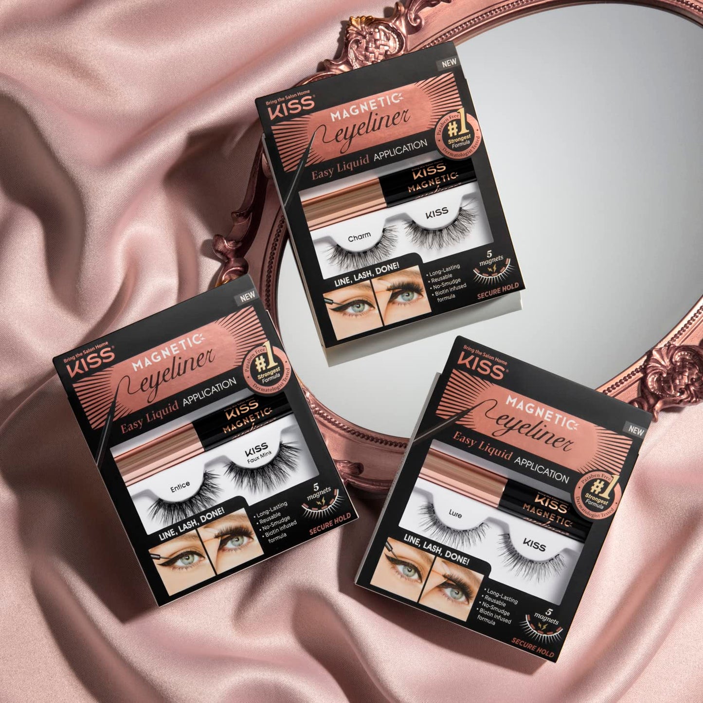 KISS Magnetic False Eyelashes, 'Lure', 12 mm, Includes 1 Pair Of Magnetic Lashes, Magnetic Lash Eyeliner, Contact Lens Friendly, Easy to Apply, Reusable Strip Lashes