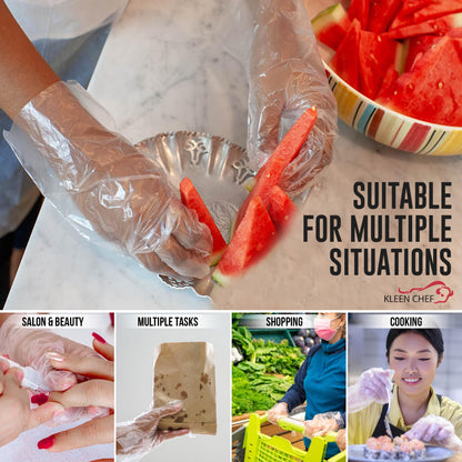 KLEEN CHEF Disposable Food Handling Long Cuff Poly Gloves | One Size Fits Most, 525 per Box (2 Boxes)