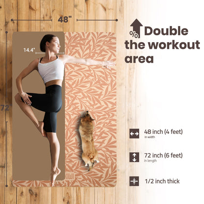 Large Yoga Mat (6'x4') – 1/4" & 1/2" Thick Exercise Mats for Home Workout, Extra Wide Workout Mats for Home Gym, Yoga, Pilates, Stretching, Floor & More