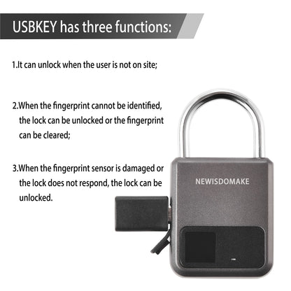 Fingerprint Padlock, Smart Padlock with USB Charging Support, Fingerprint Lock, Biometric Lock Suitable for Luggage, Bookcase, Suitcase, Backpack, Bike, School Locker, Gym Locker Lock(Gray)