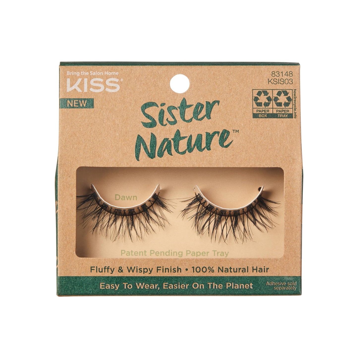 KISS Sister Nature False Eyelashes, 'Dawn', 12 mm, 100% Natural Hair, Recyclable Paper Box, Printed with Soy Ink, Cruelty Free, Vegan, Includes 1 Pair of Reusable Strip Lashes
