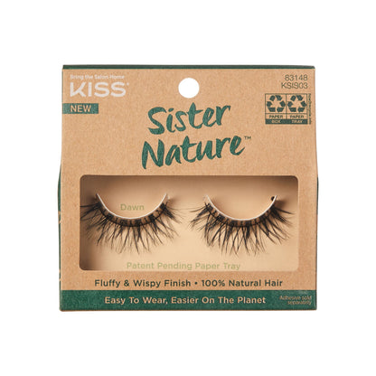 KISS Sister Nature False Eyelashes, 'Dawn', 12 mm, 100% Natural Hair, Recyclable Paper Box, Printed with Soy Ink, Cruelty Free, Vegan, Includes 1 Pair of Reusable Strip Lashes