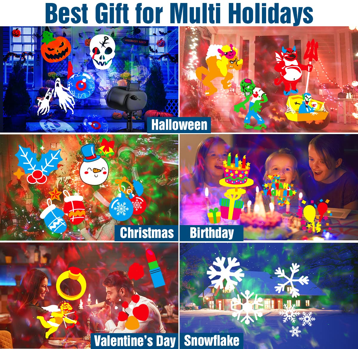 Halloween Decorations Projector Lights,Outdoor Christmas Holiday Projector with Remote Control Timer, 26 HD Effects (3D Ocean Wave & Patterns) Waterproof Landscape for Halloween Party Decorations