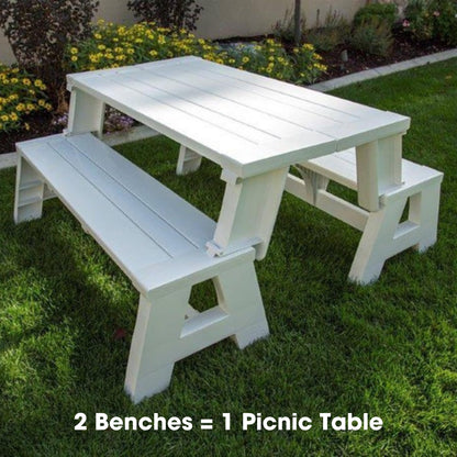 Convert-a-Bench Gen 1 2-in-1 Outdoor Convertible Bench to Picnic Table | Space-Saving, Weather-Resistant Patio Furniture for Yard, Deck, Garden | Easy Assembly & Durable Design -1 Bench/Order, White
