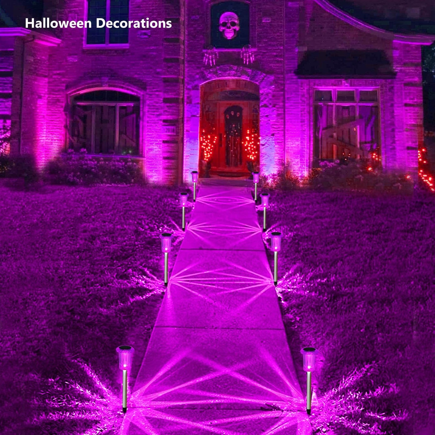 Gorrzai Halloween Solar Lights Outdoor 10 Pack Solar Pathway Lights Outdoor Halloween Decorations Waterproof Yard Lighting for Driveway Garden Walkway Path Landscape Lawn