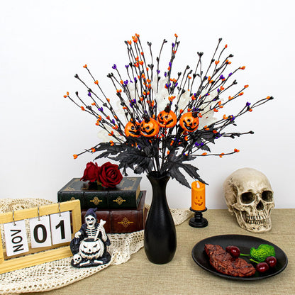12 PCs Spooky Halloween Flowers Artificial 17 Inches Orange Black Floral Stems Gothic Halloween Pumpkin Stems with Ghost Floral Picks for Vase Floral Arrangements Table Centerpieces Decorations