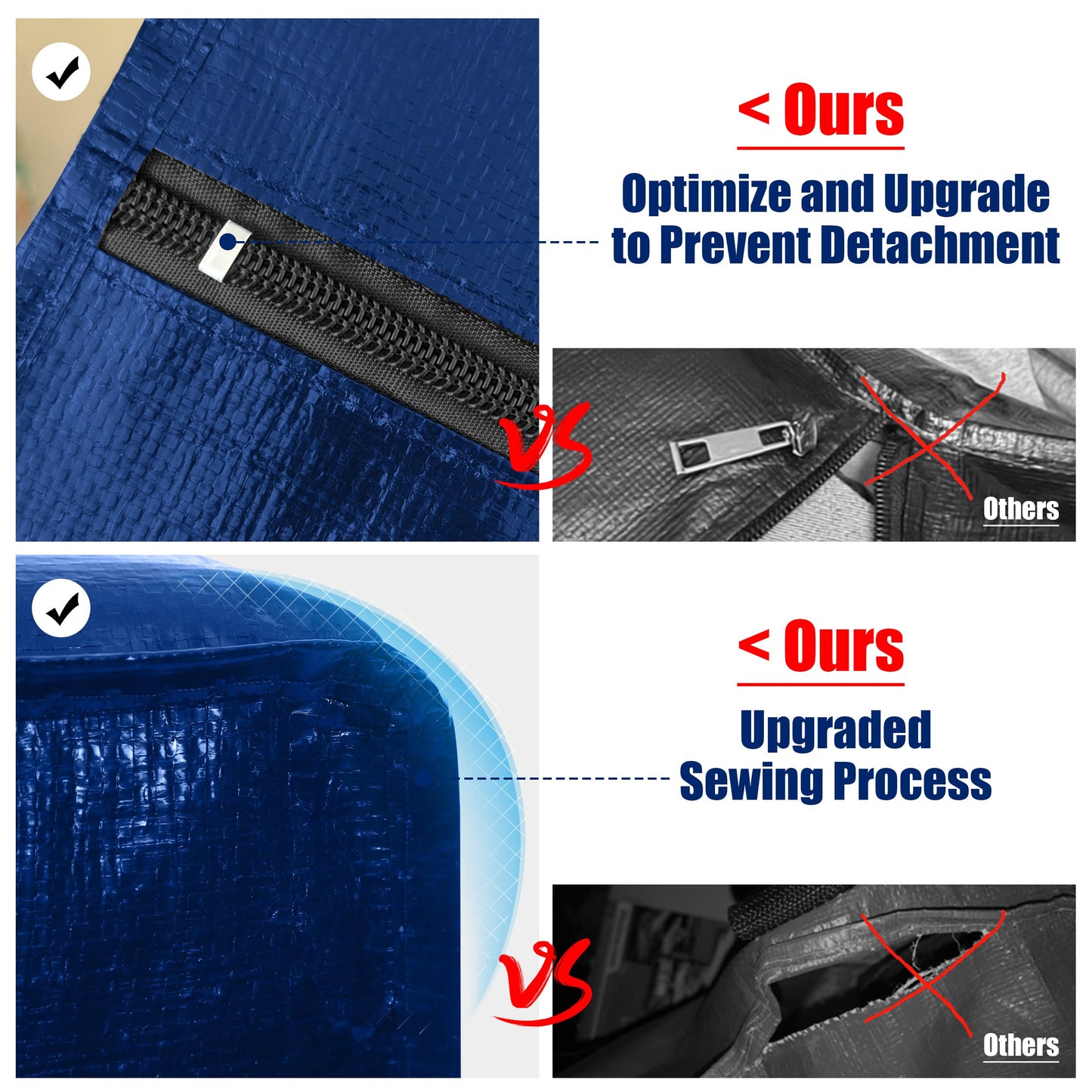 Cosy Family 4 Pack Heavy Duty Extra Large Moving Bags with Backpack Straps - Strong Handles & Zippers, Storage Totes For Space Saving, Fold Flat, Alternative to Moving Box (X-Large-Set of 4, Blue)