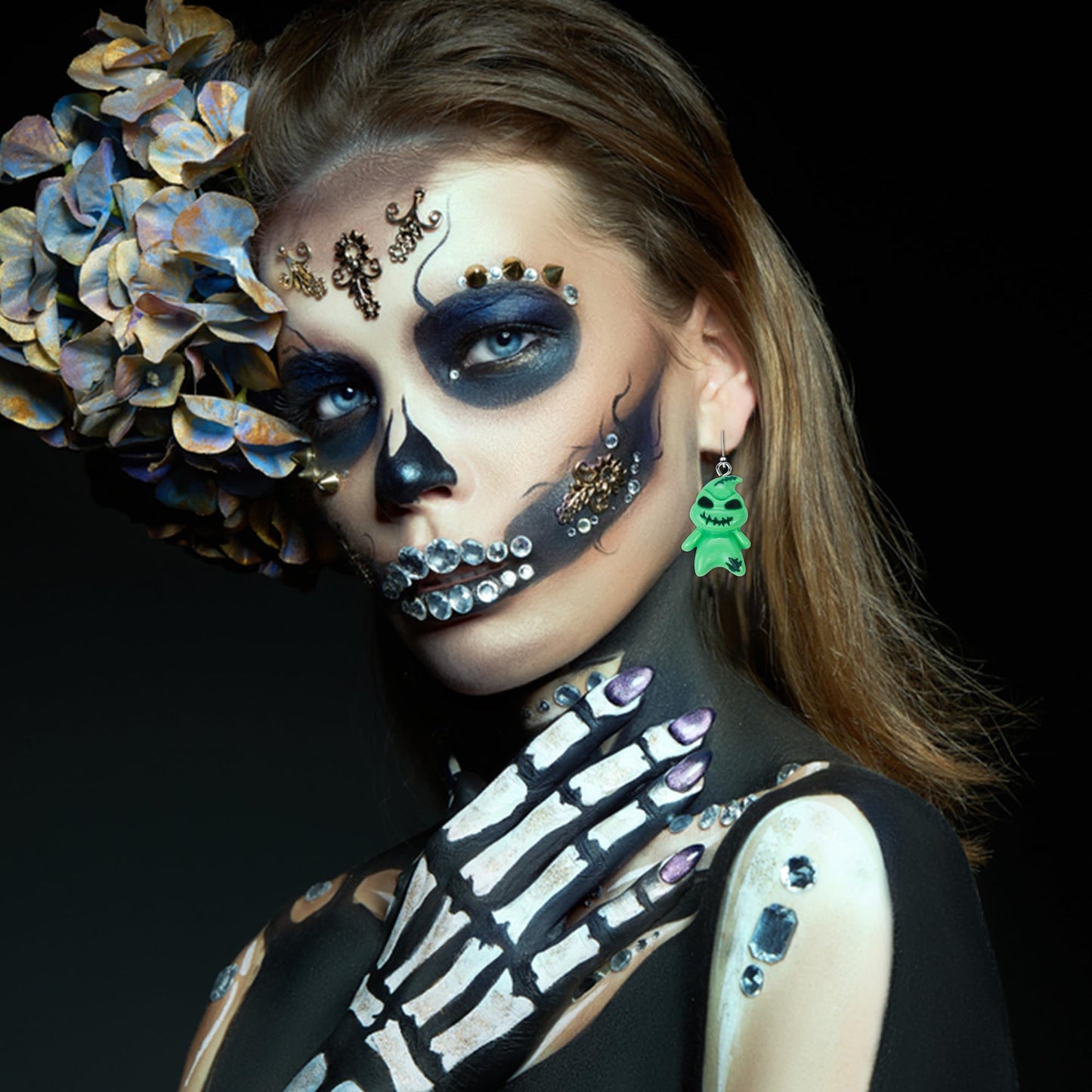 DAYANEY Halloween Earrings for Women Ghostface Earings as Nightmare Movie Before Chrsitmas Gifts, Green Ghost Earrings for Girls Cute Boogcy Costume Halloween Accessories Christmas Jewelry