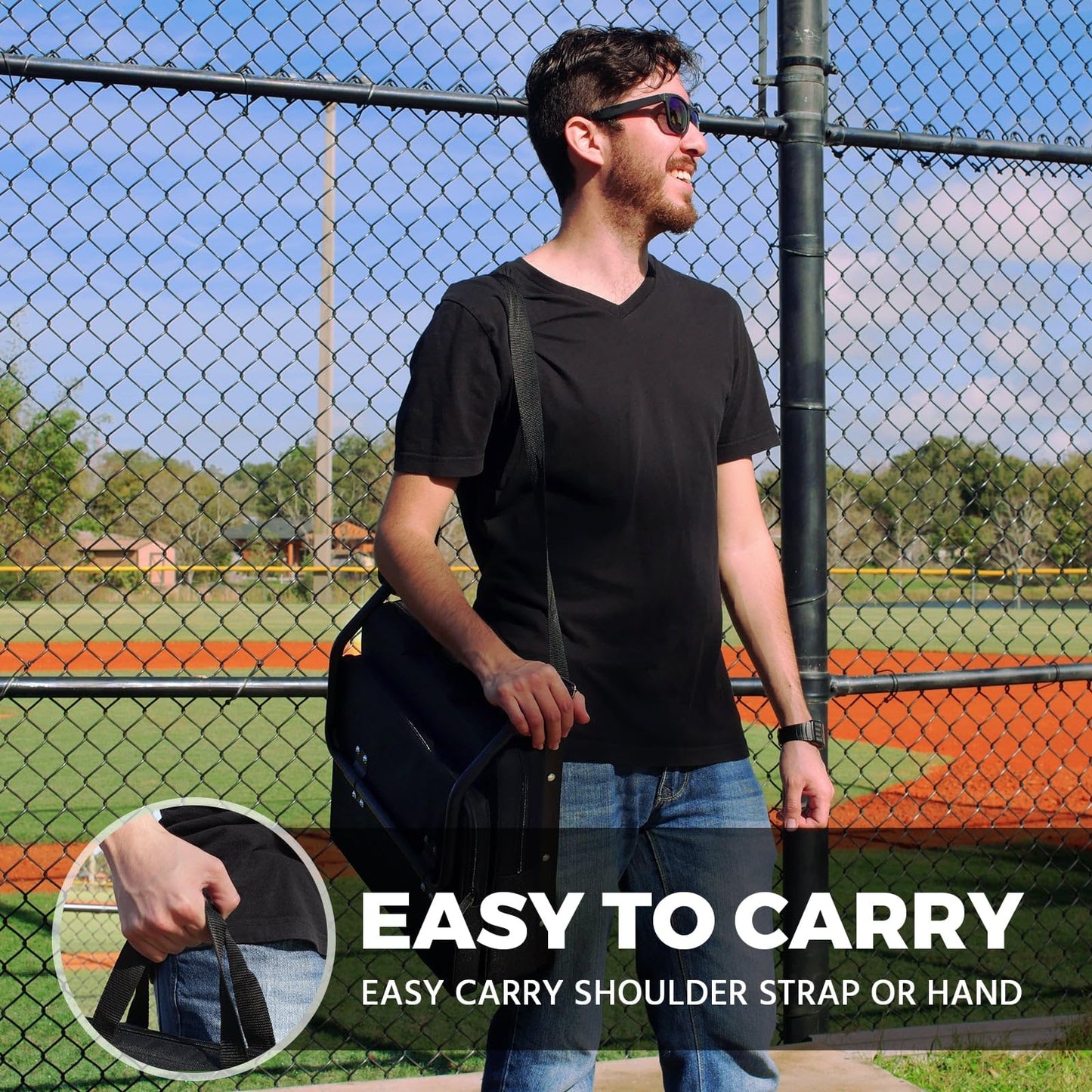 HUTMANG Chair - Stadium Seat with Back Support, Padded Foam Backs, 330LBS Weight Support, Portable, Foldable, Black