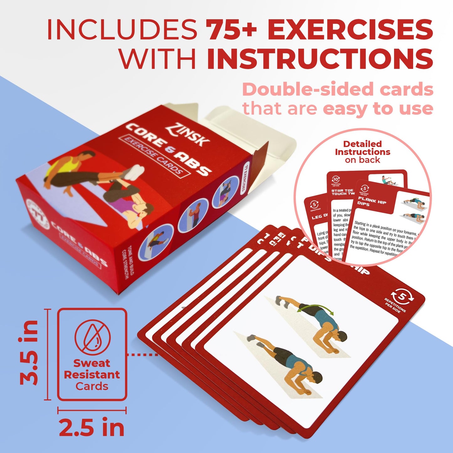Abs and Core Exercise Cards – 75+ Workout Cards to Help Build Core Strength, Stability, Outdoor, Work from Home Fitness Workout