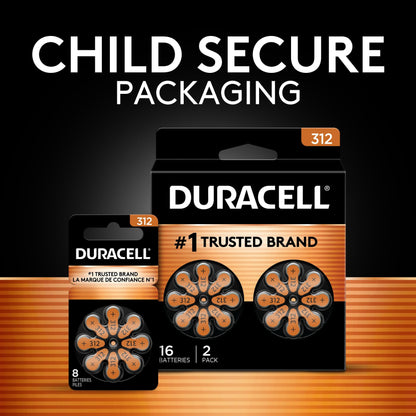 Duracell Hearing Aid Batteries Brown Size 312, 24 Count Pack, 312A Size Hearing Aid Battery with Long-lasting Power, Extra-Long EasyTab Install for Hearing Aid Devices