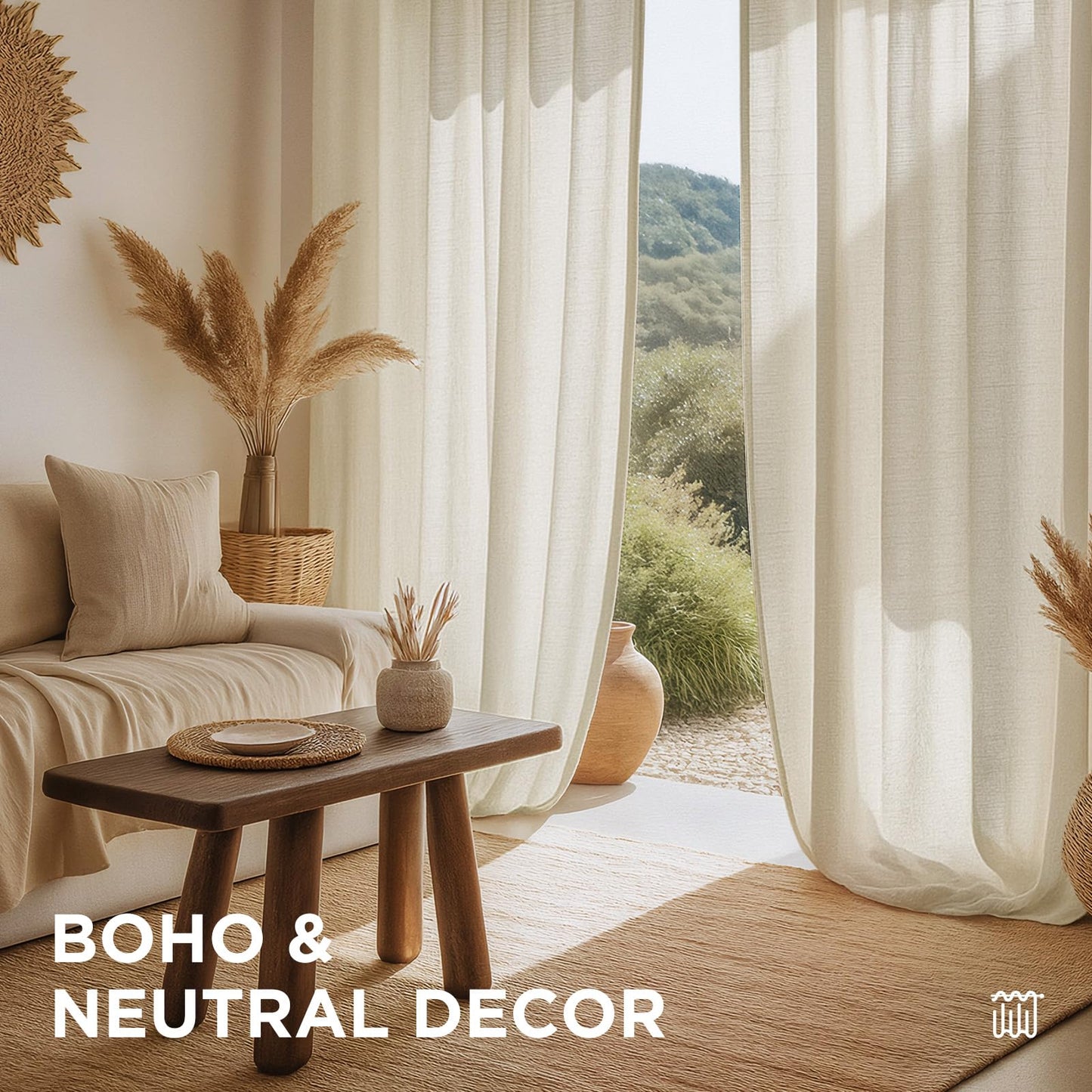 Joydeco Linen Curtains 96 inch Length 2 Panel Set, Light Filtering Curtain for Living Room Bedroom, 52 inch Wide Drapes with Rod Pocket Back Tab (96" Lx52 W, Ivory on Linen)