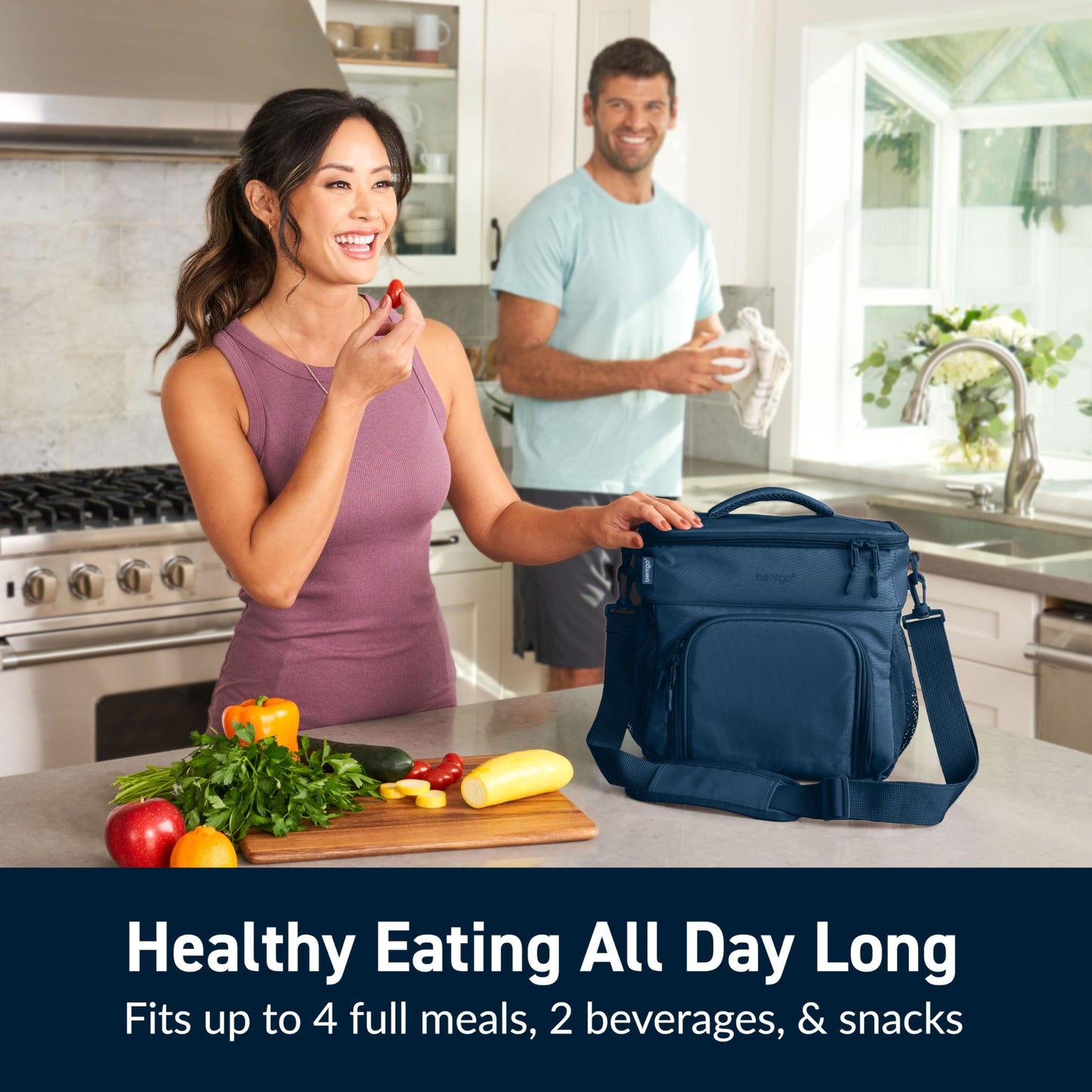 Bentgo Prep Deluxe Insulated Multimeal Bag - Lunch Box Bag, Holds 5 Meals, Premium Insulation up to 8 Hrs, Durable, Water-Resistant - Large Capacity For Adult Meal Prep (Navy Blue)