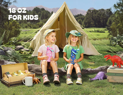 18 oz Kids Water Bottle for School: Leakproof, 2-in-1 Straw Spout Lid, BPA-Free, Easy Carry, Keep Cold 24H, Insulated Stainless Steel Cup for Backpack, Sports, Camping, Trip, Gift, Home (Cute Unicorn)