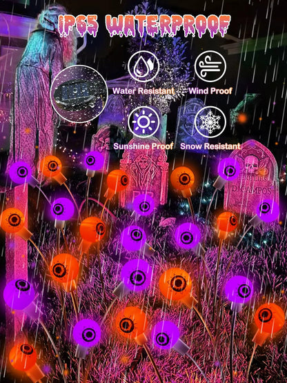 6 Pack Halloween Decorations Outdoor Solar Eyeball Lights, Purple and Orange Scary Eyeball Swaying Firefly Lights with 2 Modes, Waterproof Halloween Pathway Lights for Yard Garden Lawn Party Decor