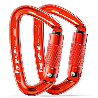FresKaro Climbing Carabiner Clips Heavy Duty, UIAA Certified 25kN Auto Locking Carabiners, Twist Lock, 7075 Aluminium, Lightweight, Rust Free, for Rappelling, Hiking etc, 4Inch, Red, 2 Pack