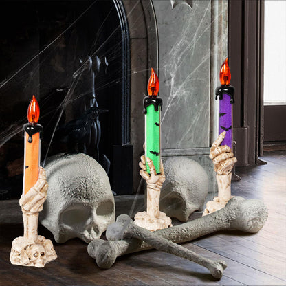 Dazzle Bright Halloween Decorations, 10 Pack Lighted Battery Operated Skeleton Hands Hold Candle with Stakes, Pathway Decor for Indoor Outdoor Party Home Garden