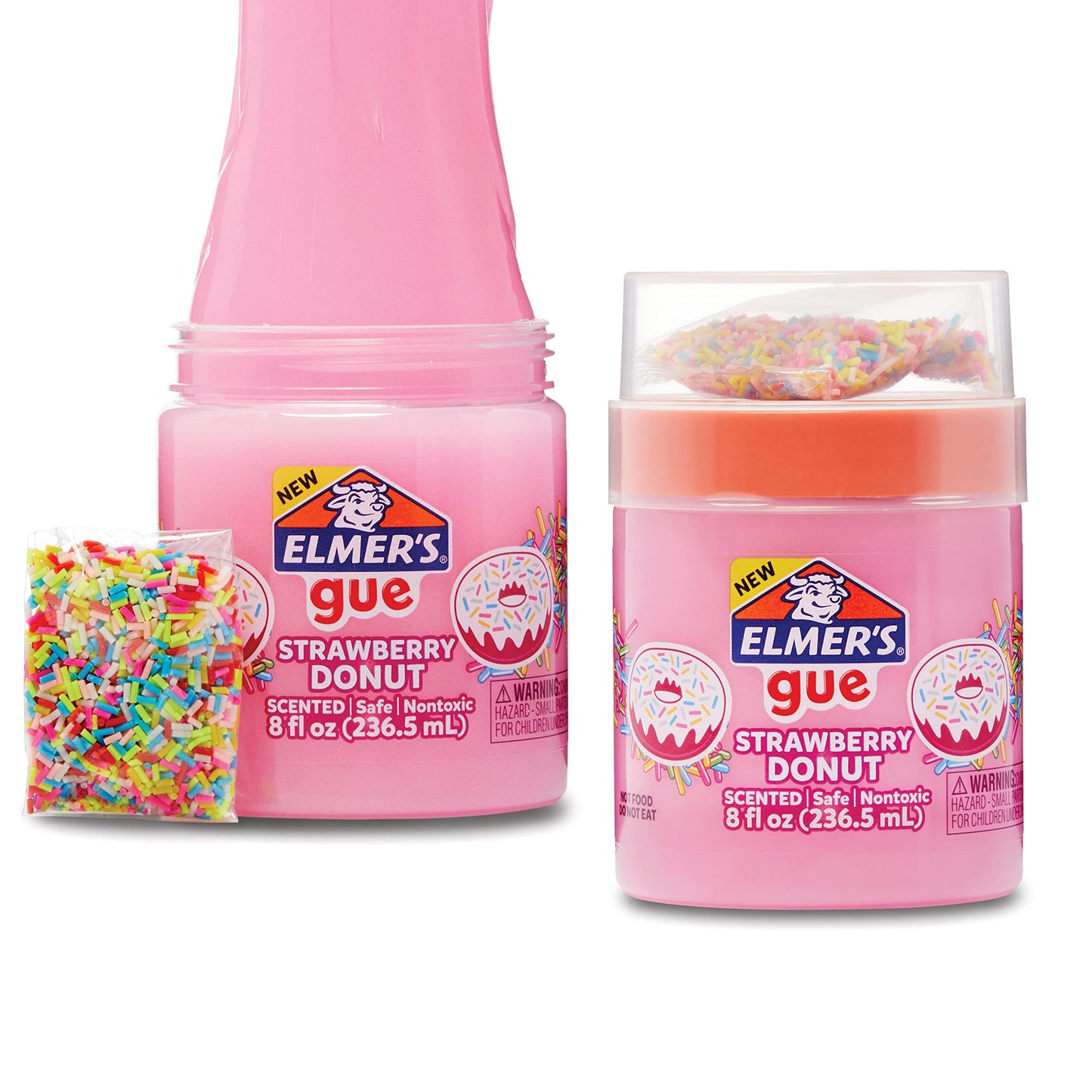 Elmer’s Gue Premade Slime Strawberry Donut Fluffy Slime Scented Includes Rainbow Sprinkle Add-Ins 2 Count