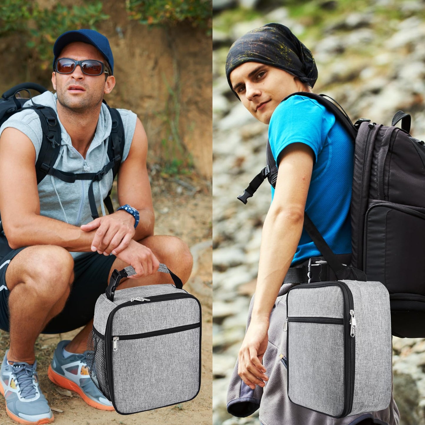 IWTTWY Insulated Lunch Bag, Leakproof Portable Lunch Box for Women Men Boys Girls, Large Capacity Cooler Bag with Handle and Bottle Pocket for Office School Camping Hiking Outdoor Beach Picnic (Grey)