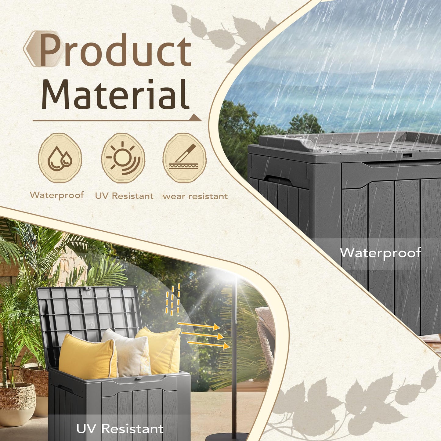 Flamaker Deck Box 31 Gallon Waterproof Resin Storage Box with Lid Indoor Outdoor Delivery Box Storage Bin for Patio Cushions (Grey)