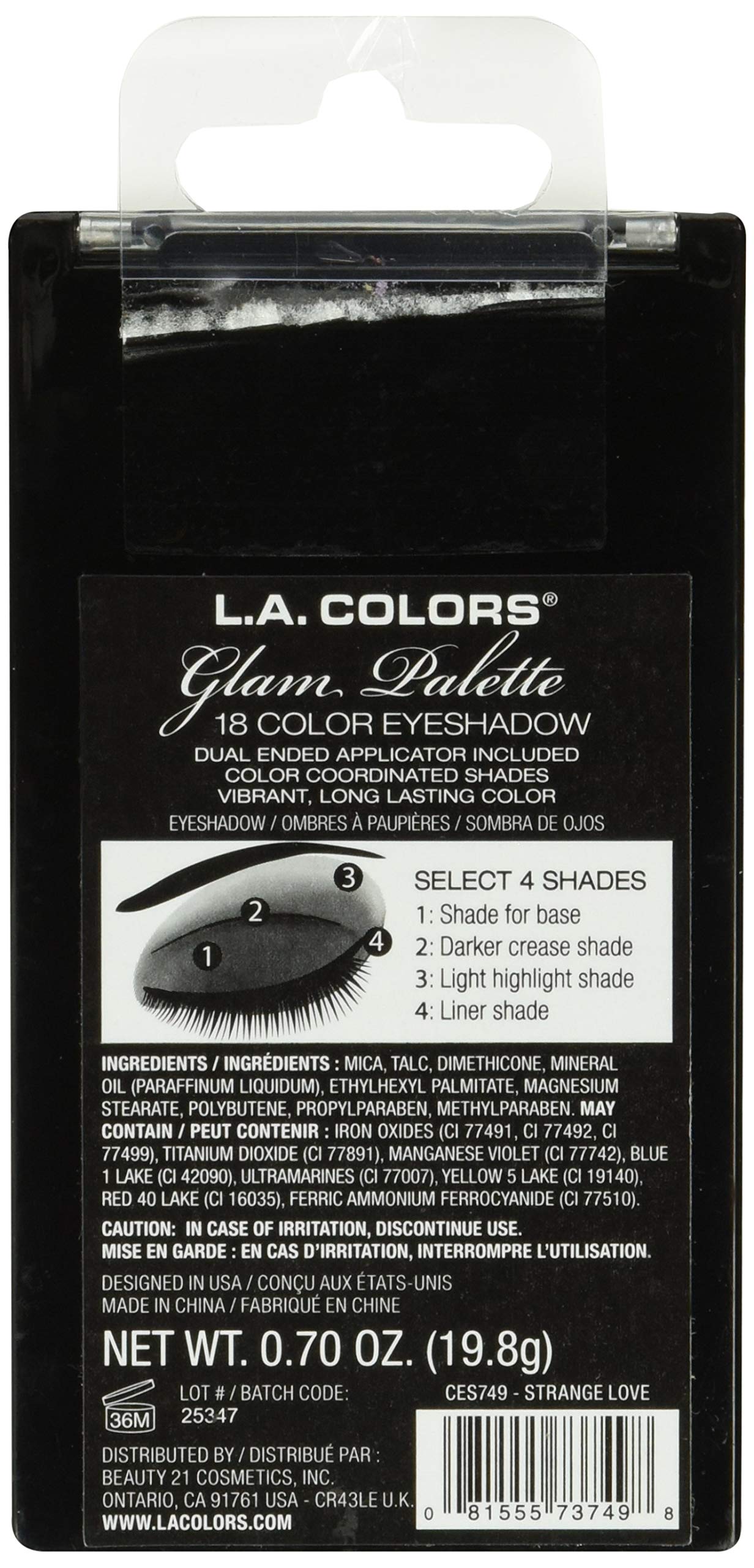 L.A. COLORS 8 Color Eyeshadow Palette, 0.70 Oz, Strange Love, 1 Count