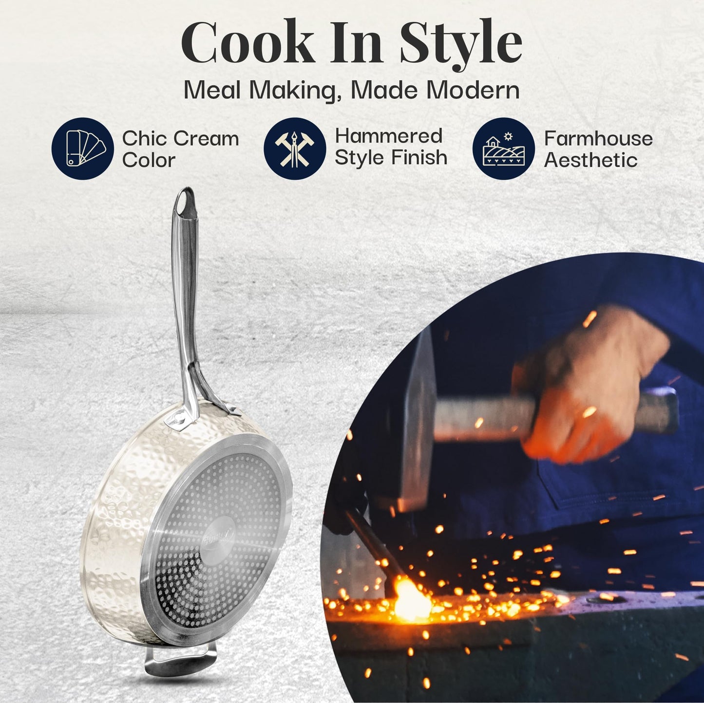 GOTHAM STEEL HAMMERED 14 Inch Non Stick Frying Pans with Lid, Extra Large Frying Pans Nonstick Cooks Family Sized Meals, Non Toxic PFOA Free, Induction Ready, Oven and Dishwasher Safe