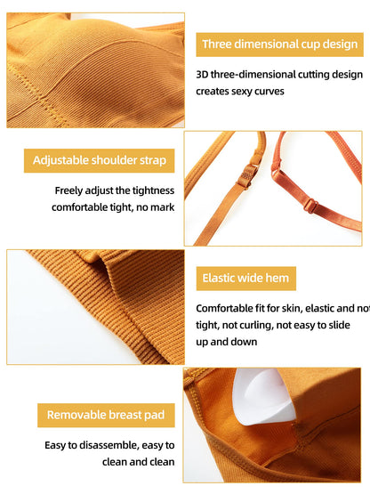 Geyoga 6 Pieces Sleep Bra Bralettes for Women with Support Crop Tank Top Cami Bra Padded Bralettes with Adjustable Straps (Simple Colors, Medium)