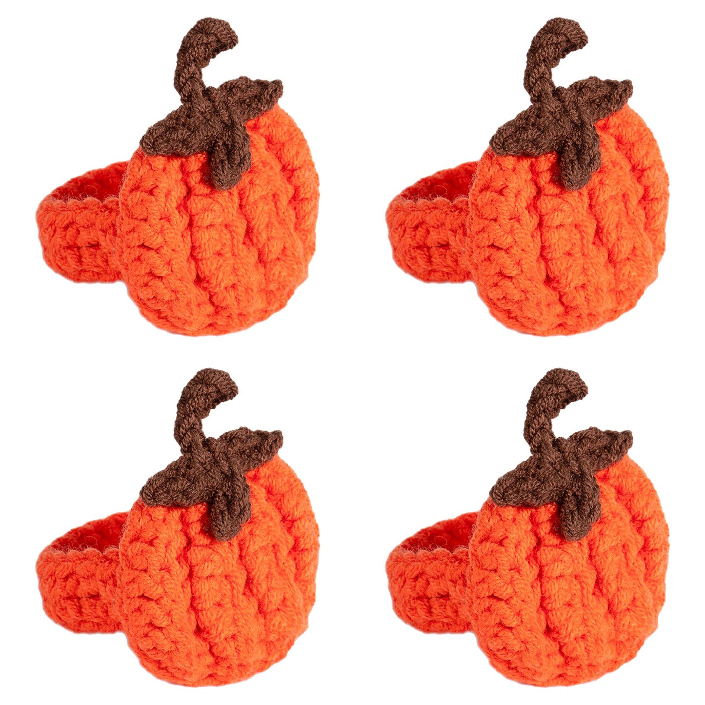 D-buy Set of 4 Pumpkin Napkin Rings, Fall Napkin Rings Thanksgiving Halloween Napkin Ring Holder, Handcrafted Crochet Napkin Holders for Thanksgiving Dinner Table Décor (4, Orange)