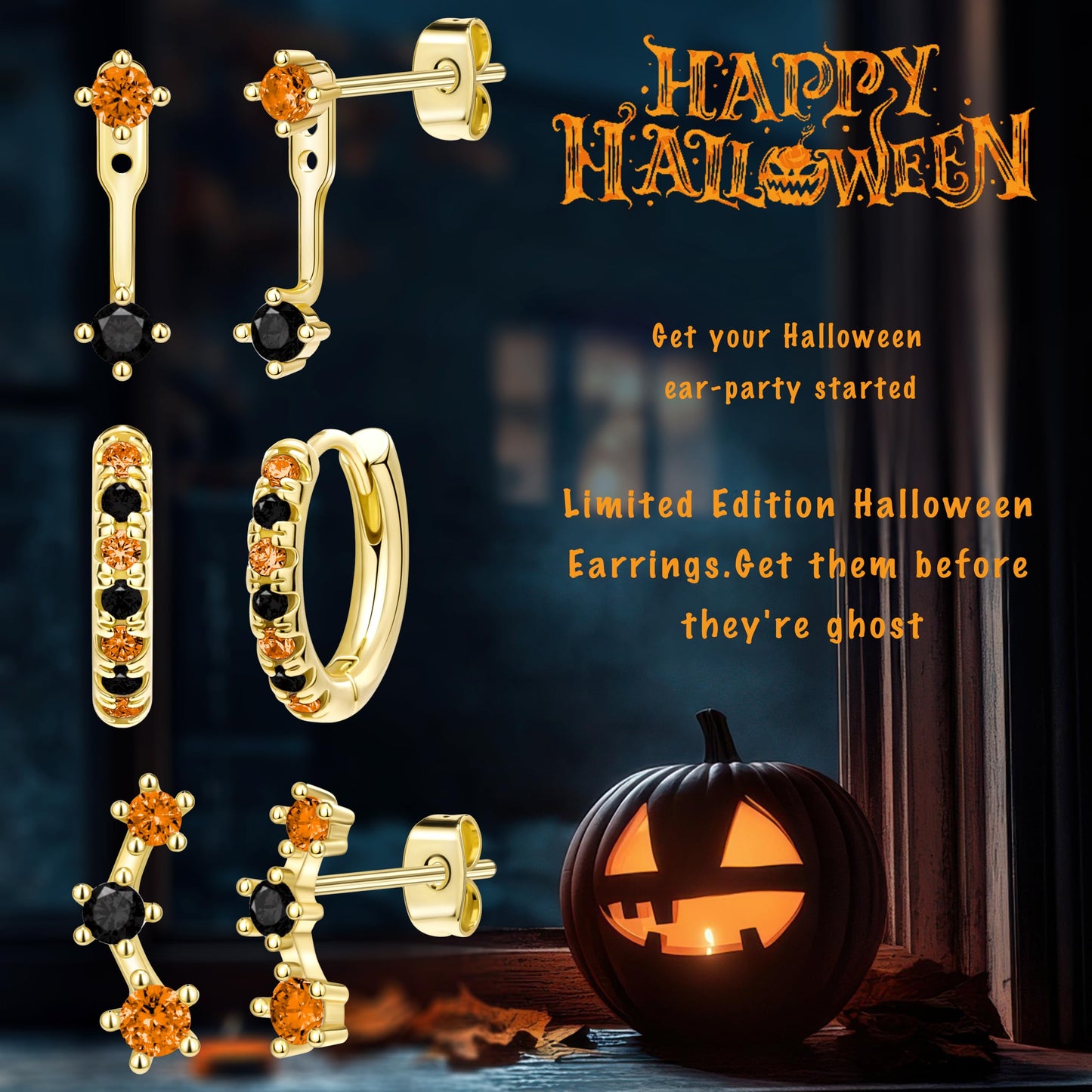 Halloween Accessories Earrings for Women Jewelry Gifts, Halloween Custumes Ghost Pumpkin Studs Huggie Hoop Earrings, Orange Black Spooky Cute Fun Holiday Gifts