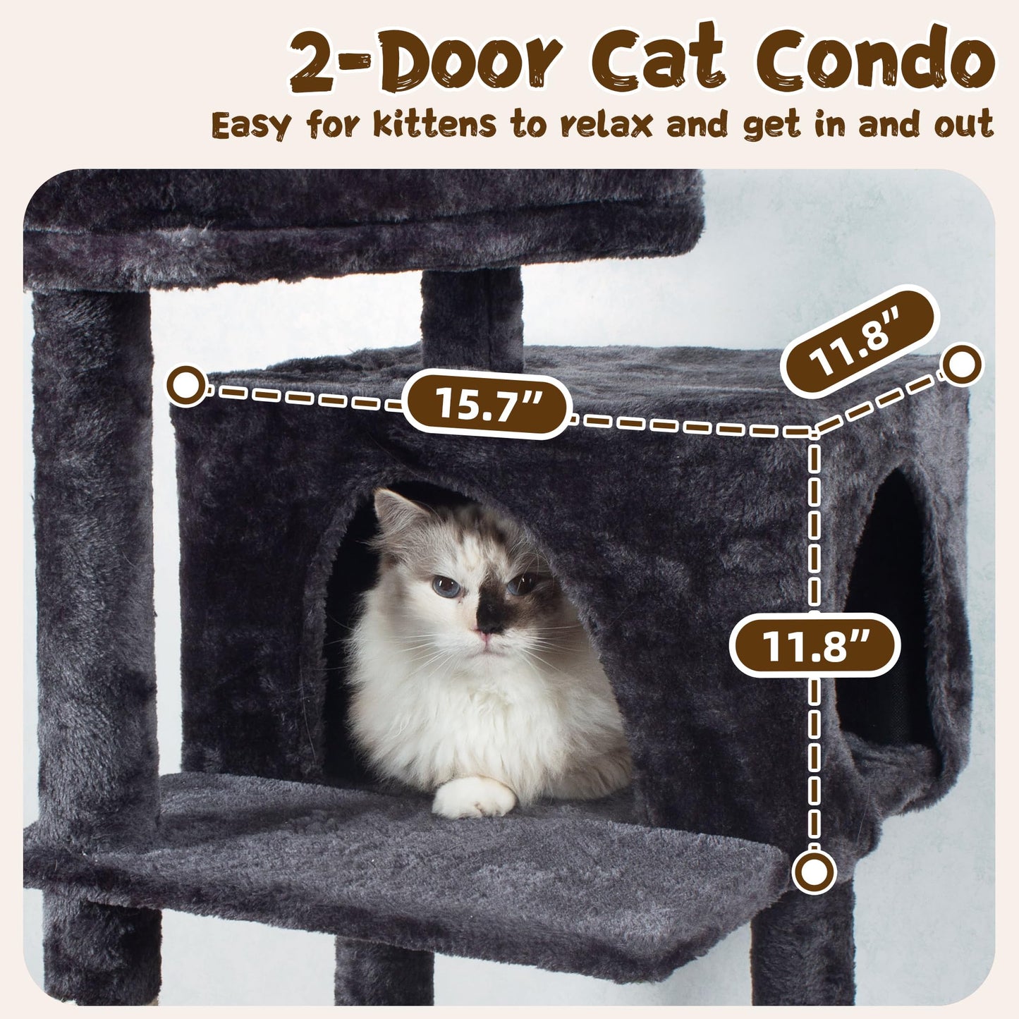 Fantasreen 40" Gray Cat Tree Tower for Indoor Cats, Scratching Post with Hammock, Cat Condo for Kittens and Adult Cats