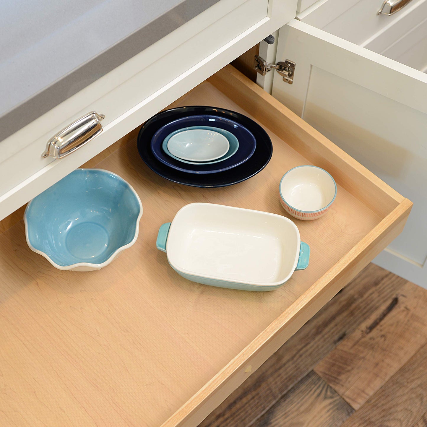 Con-Tact Brand Premium Plus Non-Adhesive Shelf Liner, Heavy Duty and Multi-Functional Drawer Liner, 12" x 6', Woven Clear, Pack of 1 Roll