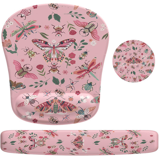 HAOCOO Gel Mouse Pad with Wrist Rest, Ergonomic Keyboard Wrist Rest Memory Foam for Computer Keyboard, 3 in 1 Mouse pad Set with Non-Slip PU Base, Easy Typing & Pain Relief (Pink)