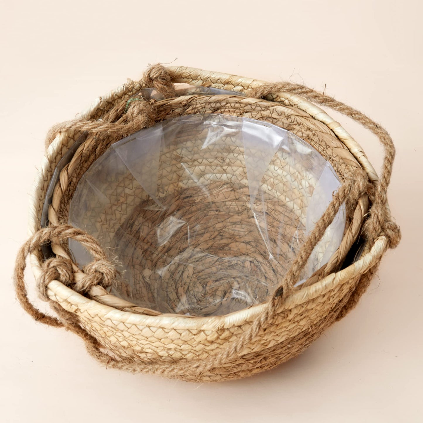 LA JOLIE MUSE Hanging Planter Basket Indoor Outdoor,Natural Seagrass Flower Plant Pots, Beige