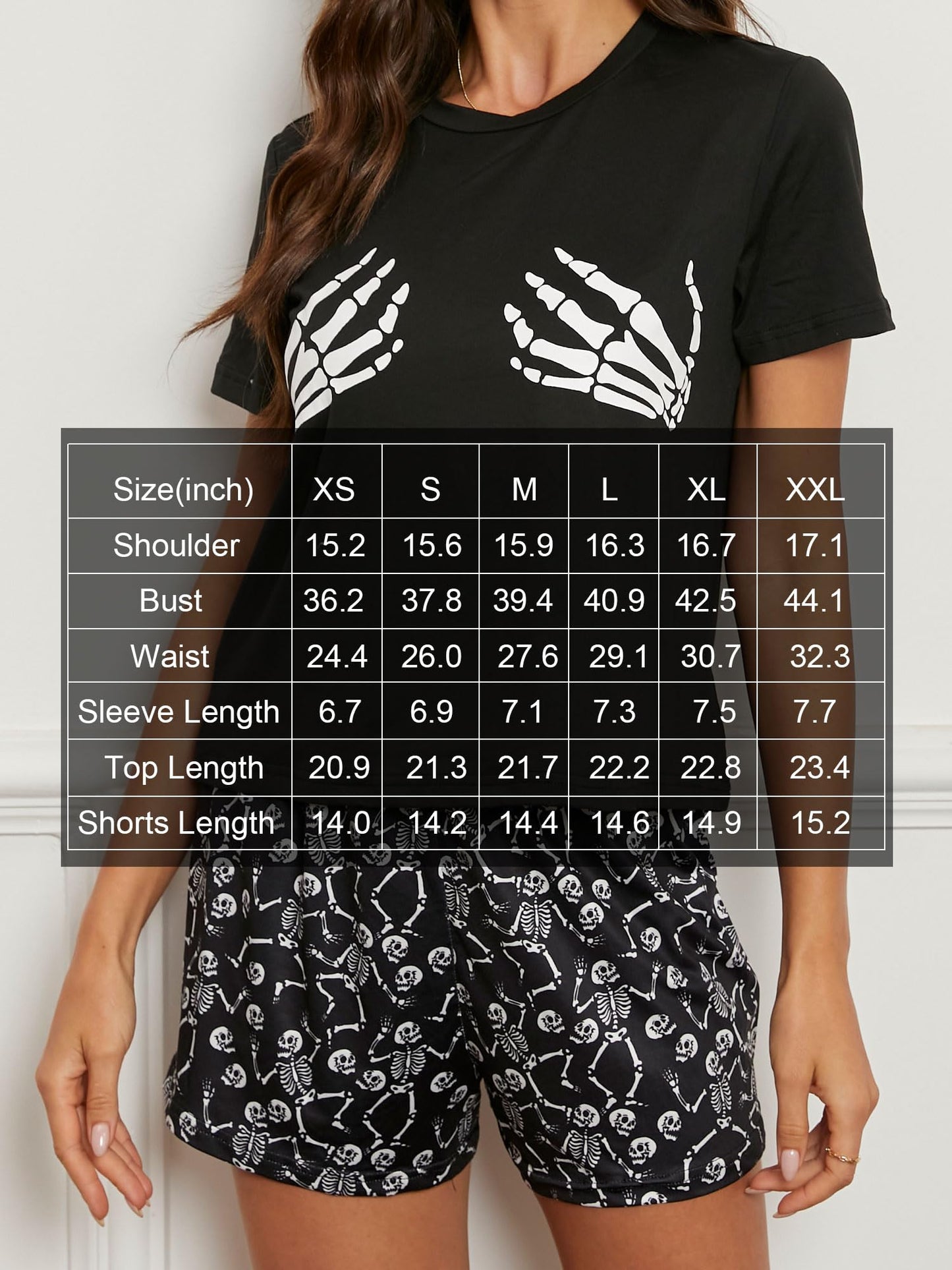 Laqeyko Halloween Pjs Women Skeleton Pajamas Sets Short Sleeve Crop Tee Shirt Top And Shorts Two Pieces Sleepwear Sets Fall Pajamas XL