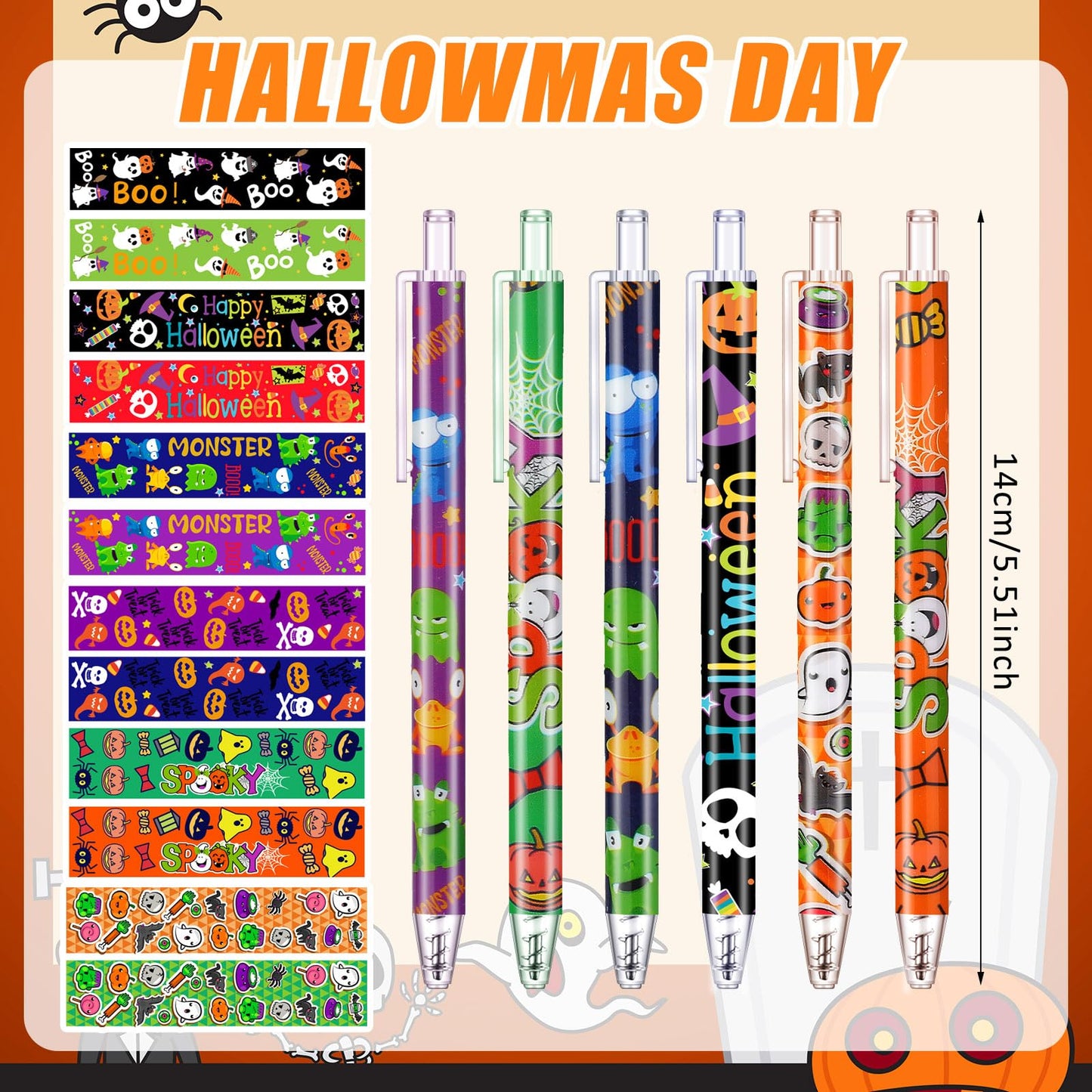 Leinuosen 72 Pieces Halloween Ballpoint Pen Retractable Gel Ink Pen Halloween Cute Cartoon Pens Holiday Pens for Office Stationary Writing Pen Halloween Home Decor Party Gift
