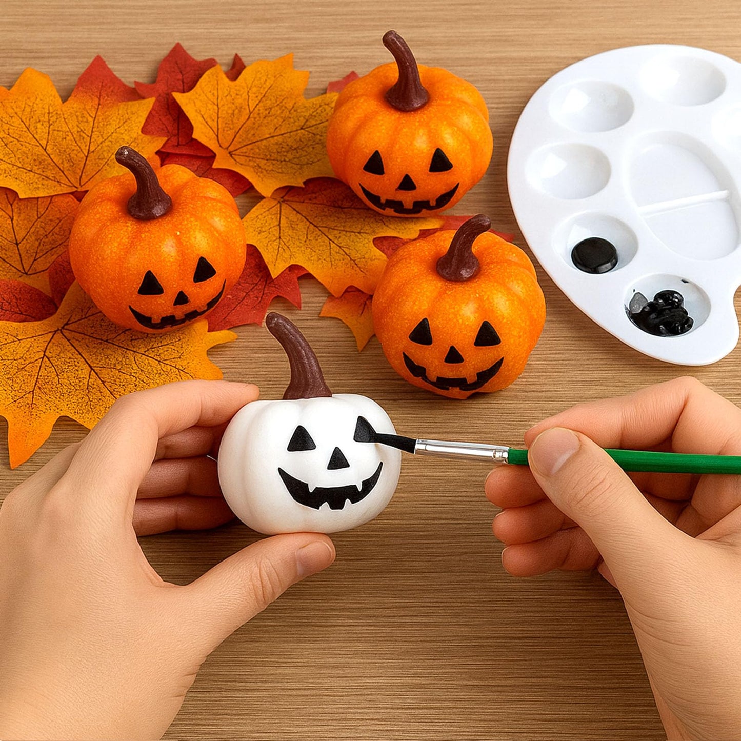 DomeStar 42 PCS Artificial Pumpkins Decorations, 12PCS Fake Pumpkins with 30Packs Maple Leaves and 1Packs String Lights for Fall Harvest Crafts Halloween Thanksgiving Decor