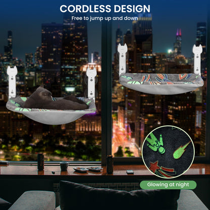 HiPetpy 2 Pack Cat Window Perch, Glow in The Dark Foldable Cat Hammock with Sunken Design & Removable Soft Cover, Breathable Cordless Window Bed for Resting Indoor Kitten (Shallow Perch, 2 Pack - M)